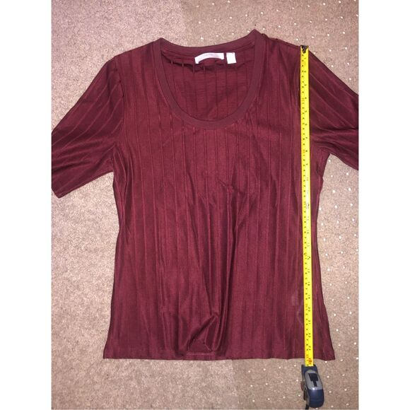 Hugo Boss Maroon Burgundy Ribbed Short Sleeve Scoop Neck Blouse, Size Medium - Picture 9 of 9